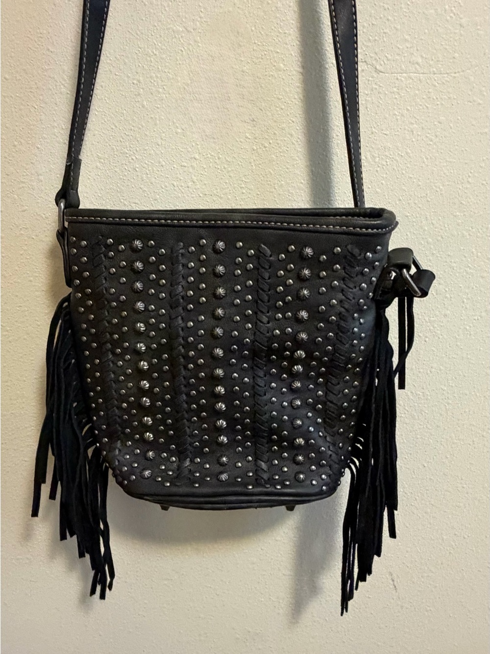 Montana West Black Studded Fringe Crossbody Bag